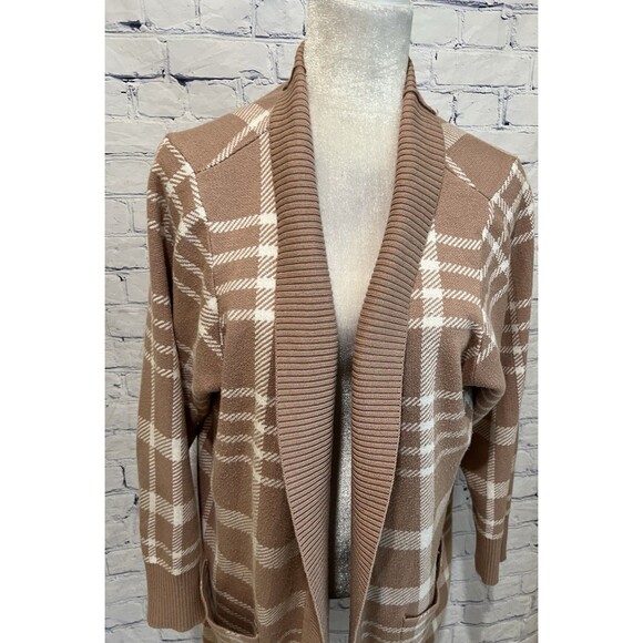 Isaac Mizrahi Live! QVC Pattern Jacquard Cozy Cardigan Cappuccino Plaid 1X - Picture 3 of 7